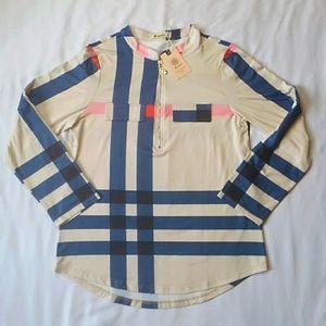 Moyabo 1/4 Zip Convertible Sleeve Stretch Striped Shirt L NWT